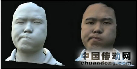 3D幾何捕獲(左)與應用顏色紋理的3D幾何捕捉(右)