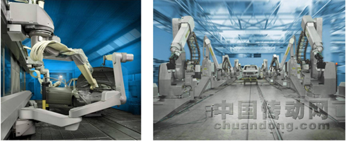 在汽車工業(yè)生產(chǎn)線上的FANUC噴涂機(jī)器人