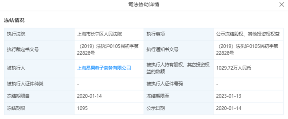 阿里系電商平臺“易果生鮮”千萬股權被凍結,旗下物流平臺“安鮮達”曾爆出解散傳聞